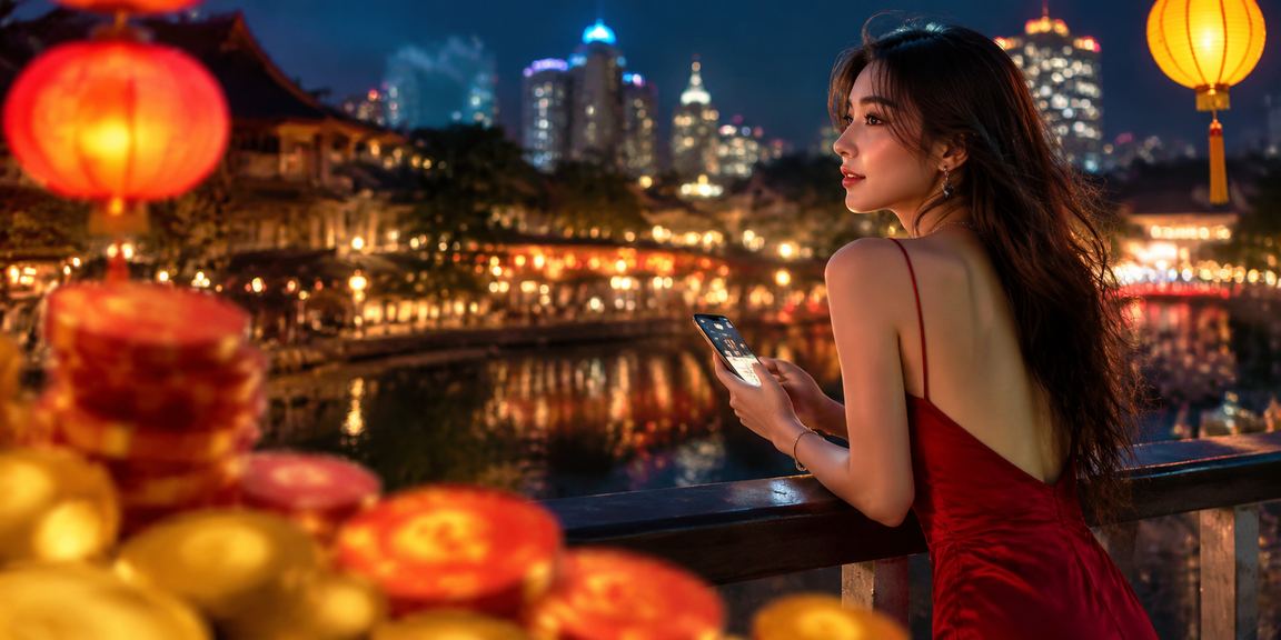 Người chơi trải nghiệm casino trực tuyến trên điện thoại tại Hà Nội với đèn lồng lễ hội